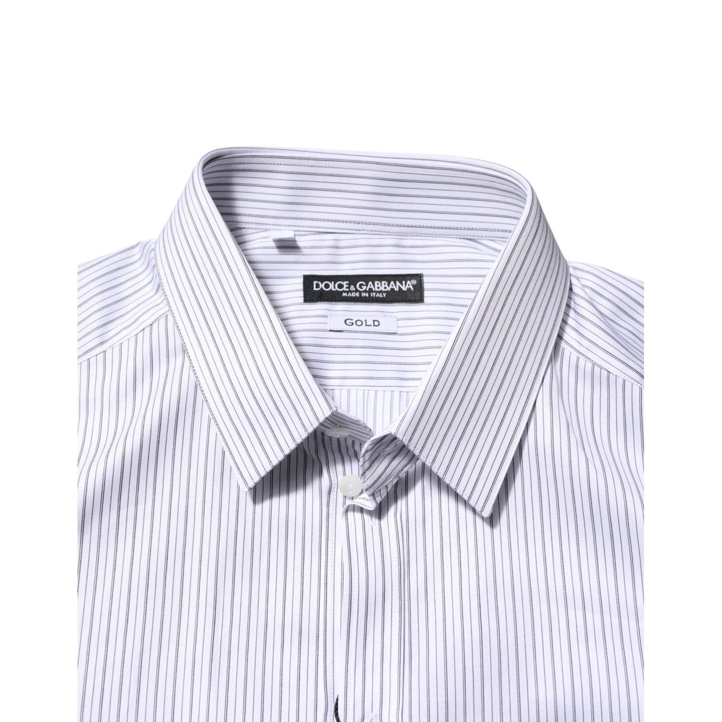 Dolce & Gabbana White Stripes Long Sleeves GOLD Dress Shirt Dolce & Gabbana