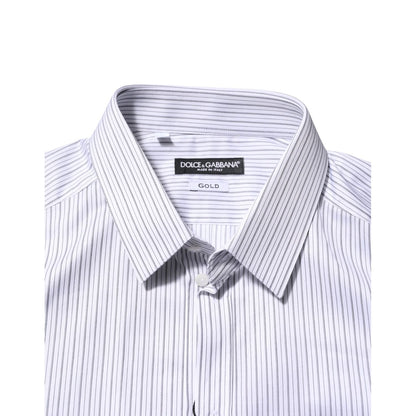 Dolce & Gabbana White Stripes Long Sleeves GOLD Dress Shirt Dolce & Gabbana