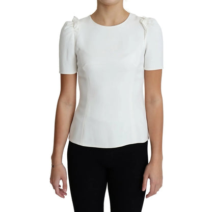 Dolce & Gabbana White Viscose Acetate Short Sleeve Blouse Top Dolce & Gabbana