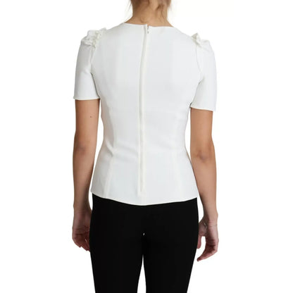Dolce & Gabbana White Viscose Acetate Short Sleeve Blouse Top Dolce & Gabbana