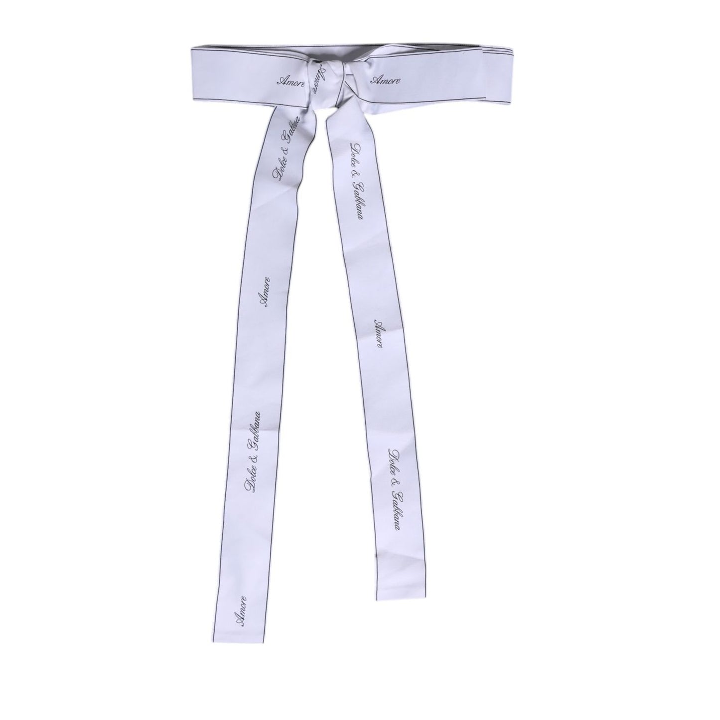 Dolce & Gabbana White Waist Ribbon Wide Bow Logo Belt