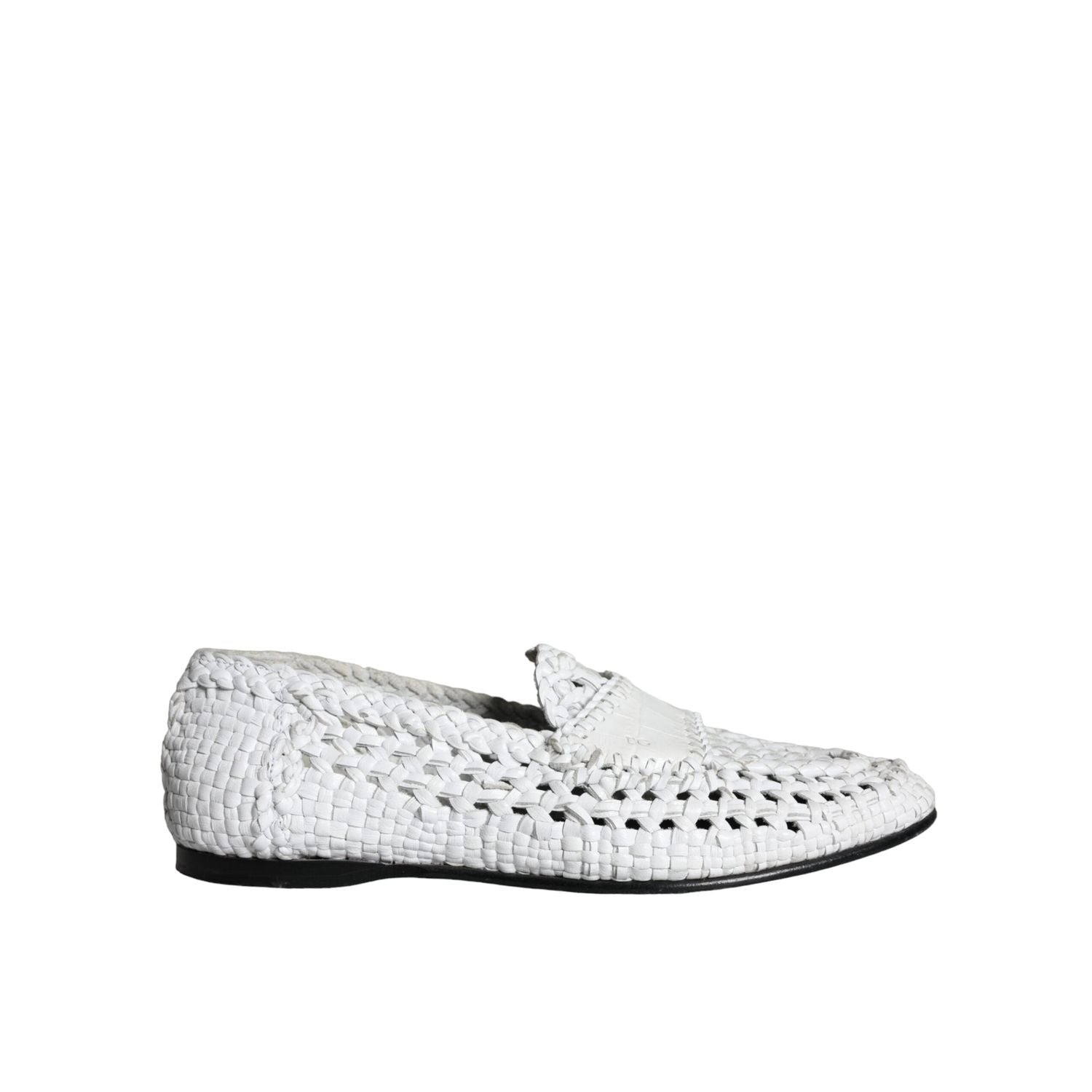 Dolce & Gabbana White Woven Leather Slip On Loafers Men Shoes