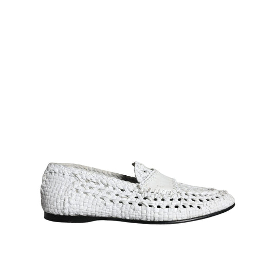 Dolce & Gabbana White Woven Leather Slip On Loafers Men Shoes Dolce & Gabbana