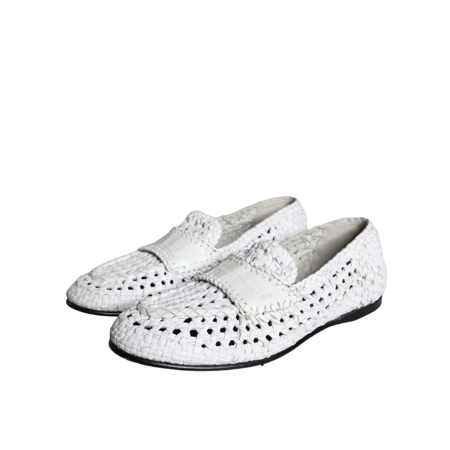 Dolce & Gabbana White Woven Leather Slip On Loafers Men Shoes