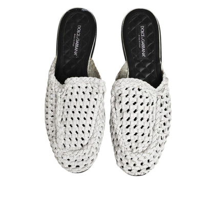 Dolce & Gabbana White Woven Slides MULES Men Sandals Shoes Dolce & Gabbana