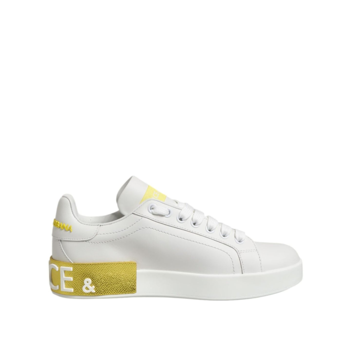 Dolce & Gabbana White Yellow Leather Low Top Sneakers Shoes