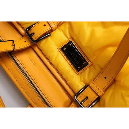 Dolce & Gabbana Yellow Orange Nylon Logo Plaque Hand Shoulder Tote Bag