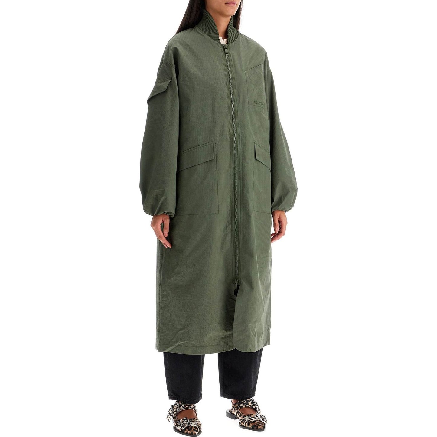 Ganni long tech seersucker trench Jackets Ganni