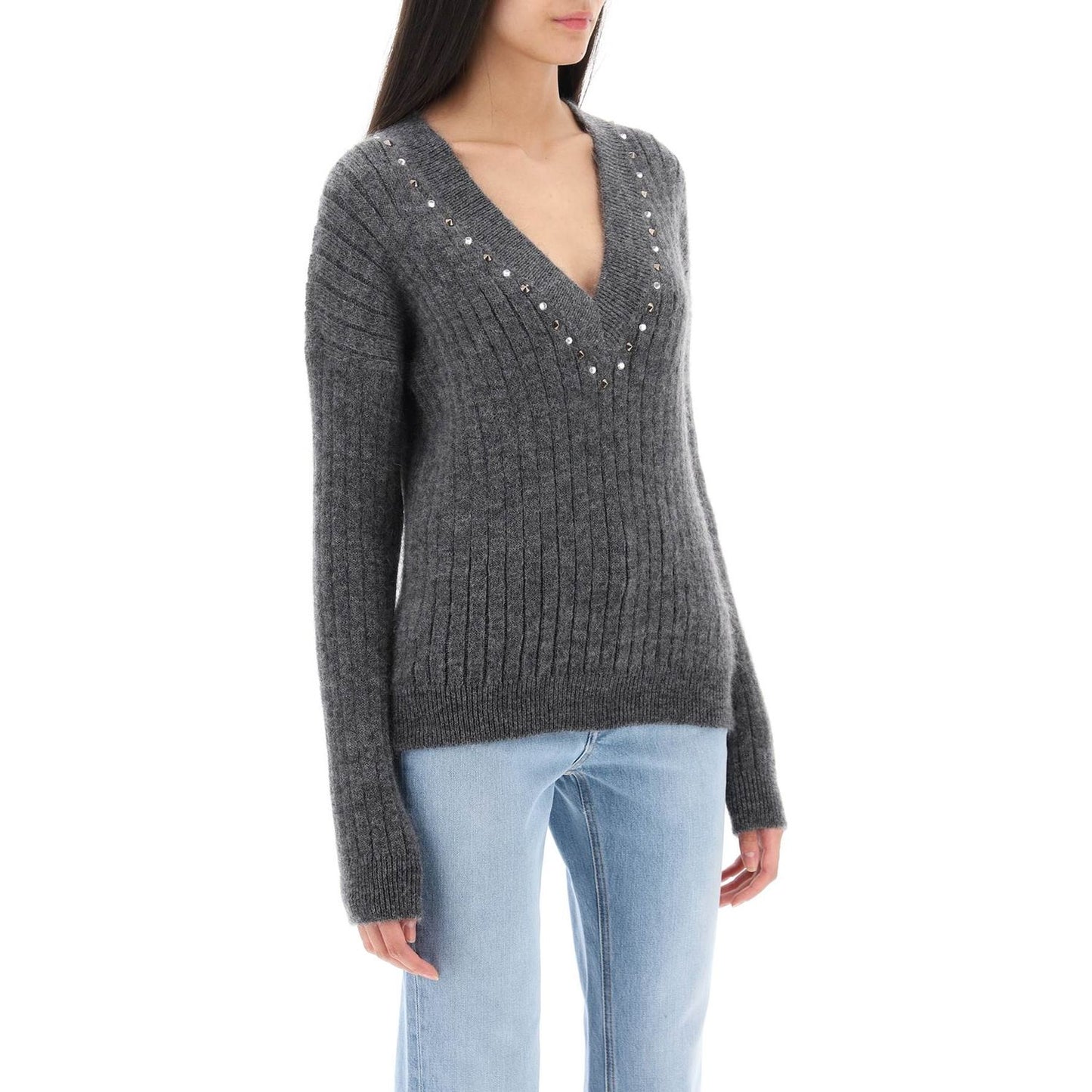 Alessandra Rich wool knit sweater with studs and crystals Knitwear Alessandra Rich