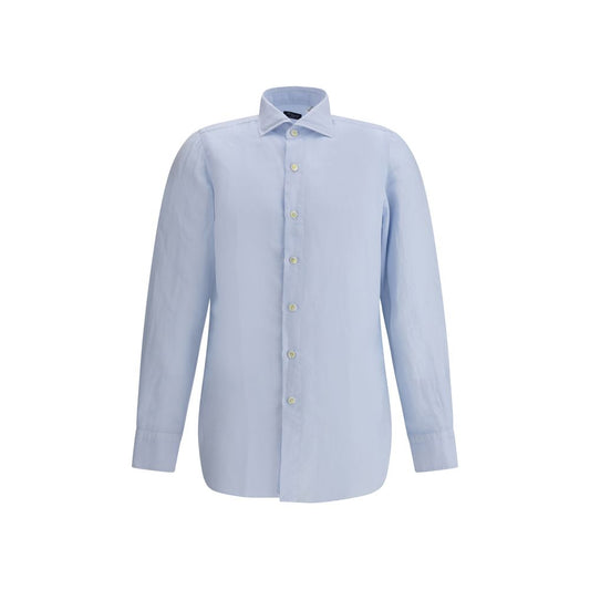 Finamore Light Blue Linen Dress Shirt Finamore