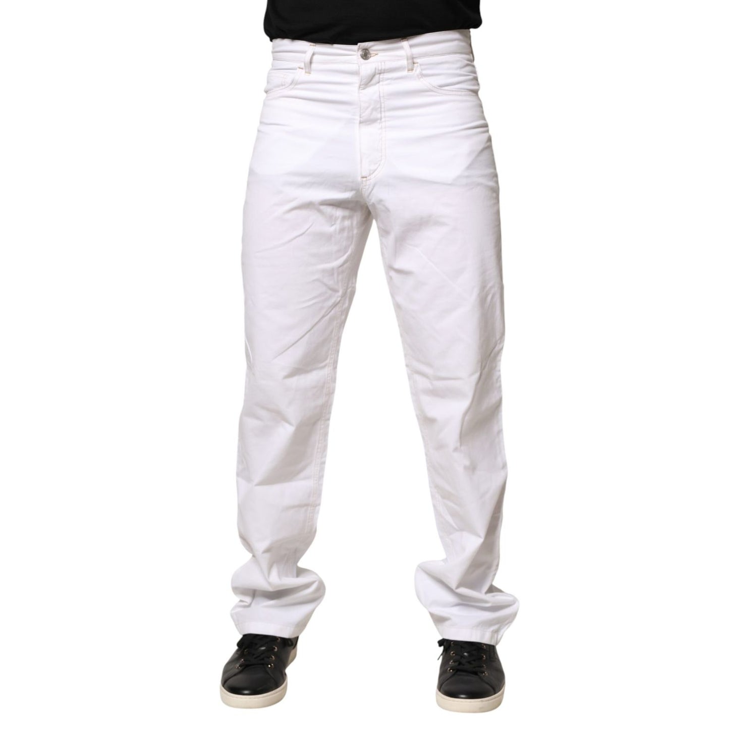 Fred Perry White Cotton Mid Waist Straight Men Denim Jeans