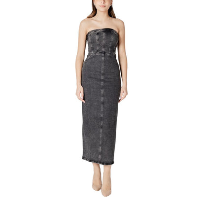 ICHI Black Cotton Midi Dress ICHI