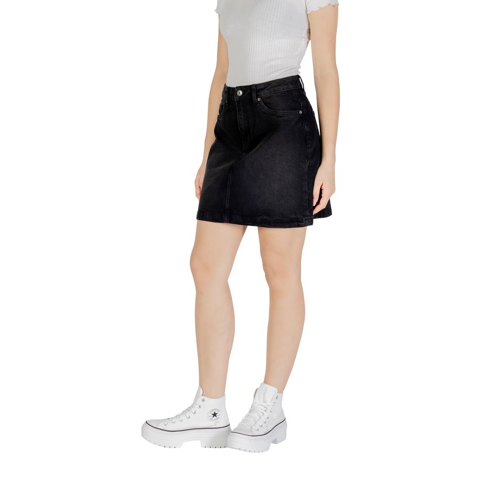 ICHI Black Cotton Mini Skirt ICHI