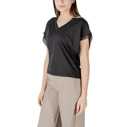 ICHI Black Cotton T-Shirt ICHI