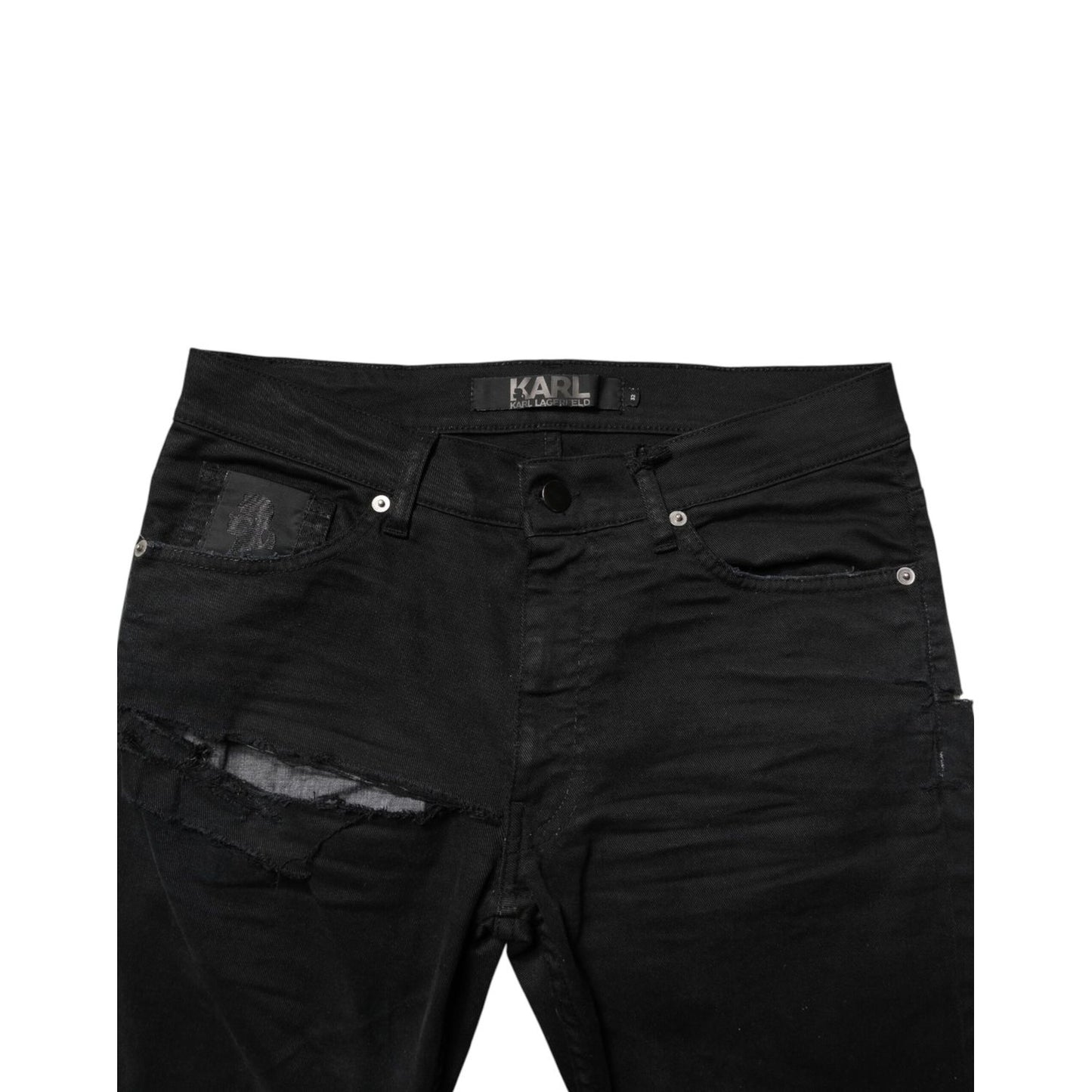 Karl Lagerfeld Black Tattered Men Skinny Denim Trouser Jeans Karl Lagerfeld