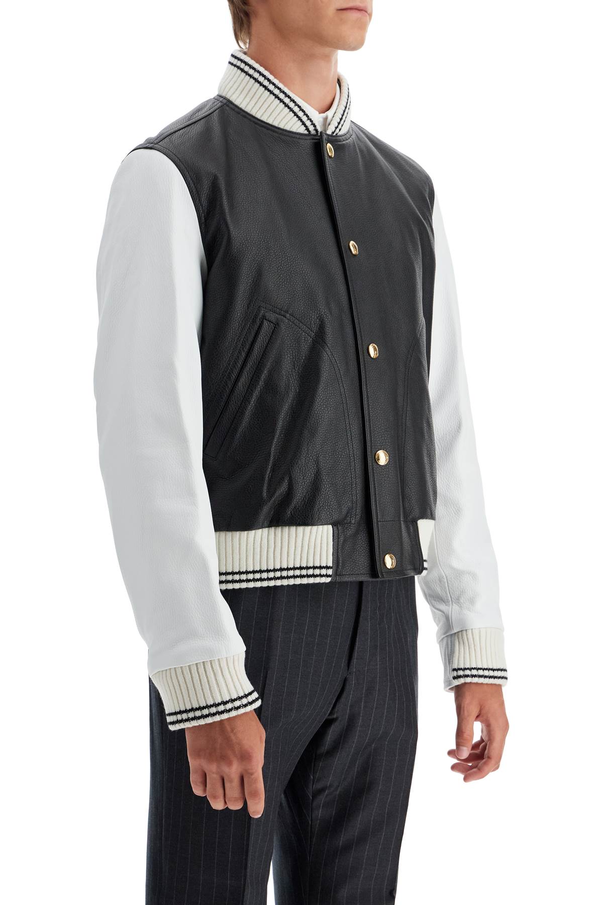 Thom Browne leather varsity bomber jacket Jackets Thom Browne