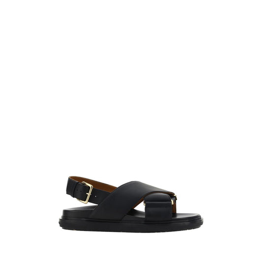 Marni Black Calf Leather Bos Taurus Flat Sandals Marni