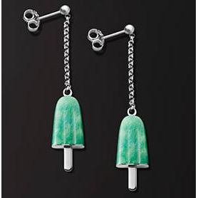 AMBROSINI JEWELS -  ORECCHINI ARGENTO 925°  ghiacciolo finitura bianca pietra verde piccoli (14x8mm) Earrings AMBROSINI JEWELS