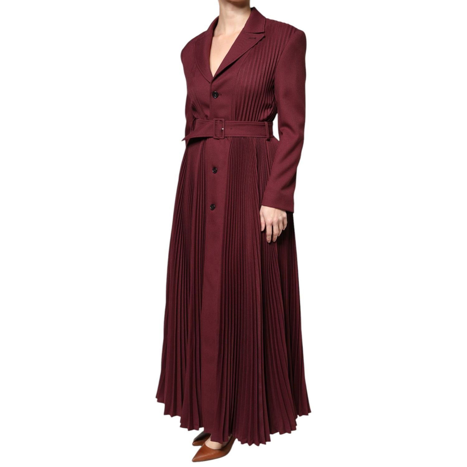 Philosophy Maroon Belted Button Down Dress
