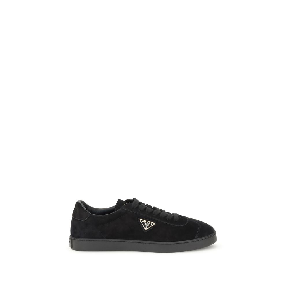 Prada Black Calf Leather Bos Taurus Low Top Sneakers