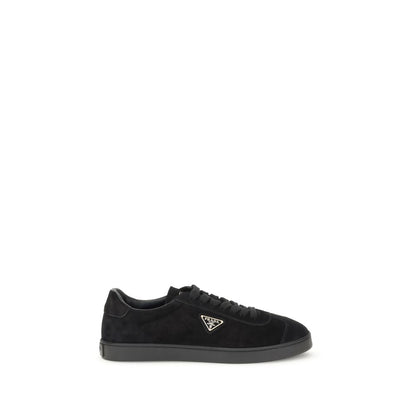 Prada Black Calf Leather Bos Taurus Low Top Sneakers