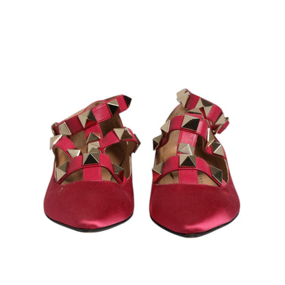 Prosperine Red Gold Studded Pointed Toe Ballet Flats Shoes Prosperine