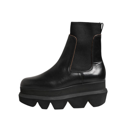 Sacai Black Chelsea Leather Pull On Women Ankle Boots Shoes
