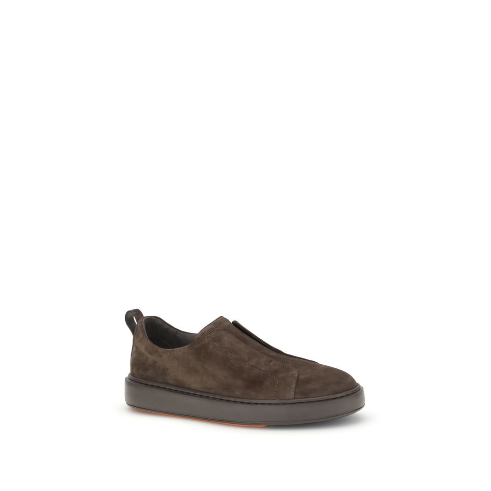 Santoni Brown Calf Leather Bos Taurus Low Top Sneakers Santoni