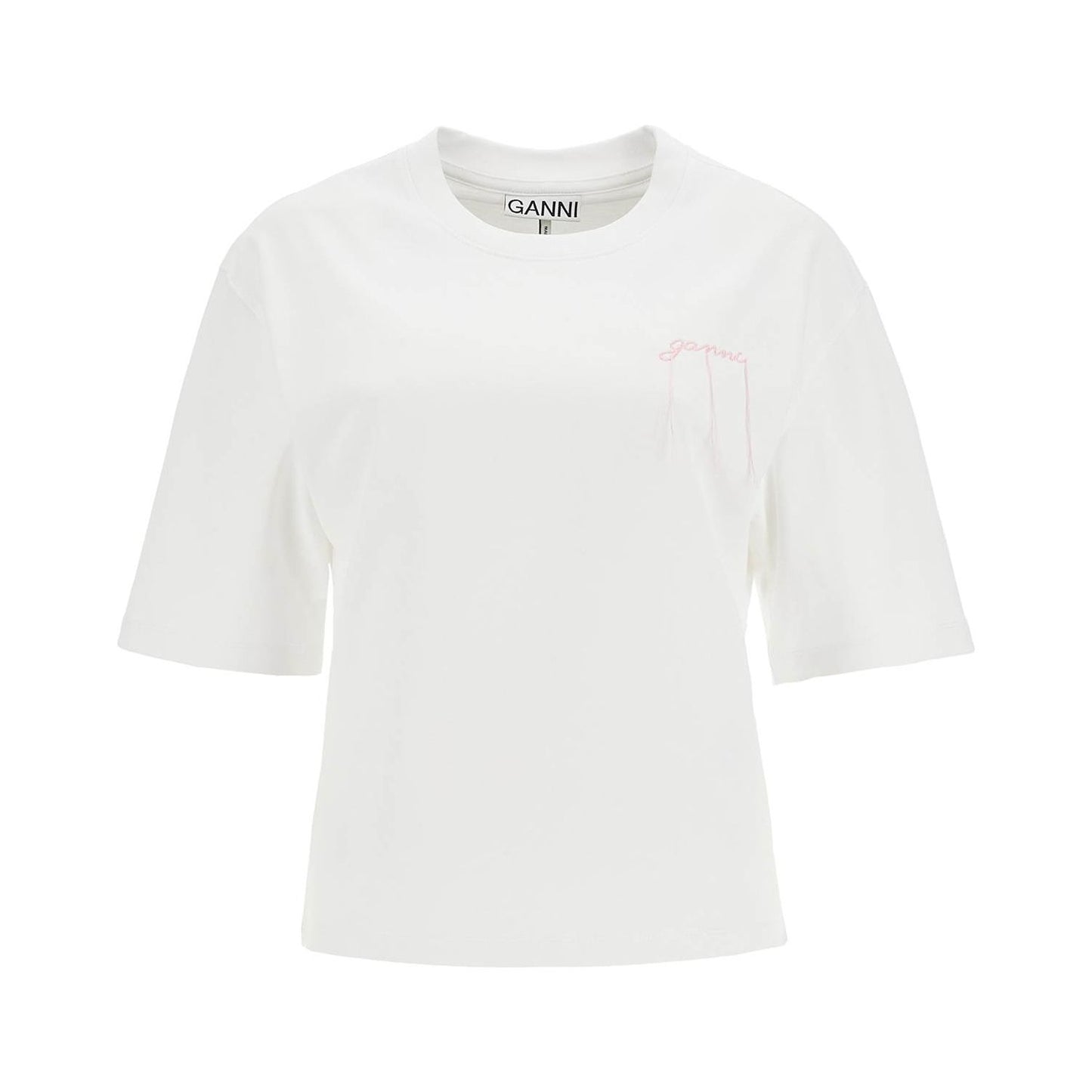 Ganni t-shirt with frayed embroidery Topwear Ganni