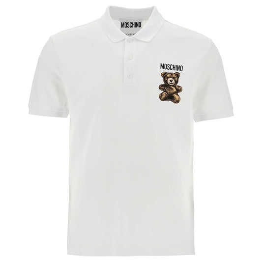 Moschino white cotton polo with embroidered logo Topwear Moschino Light Gray
