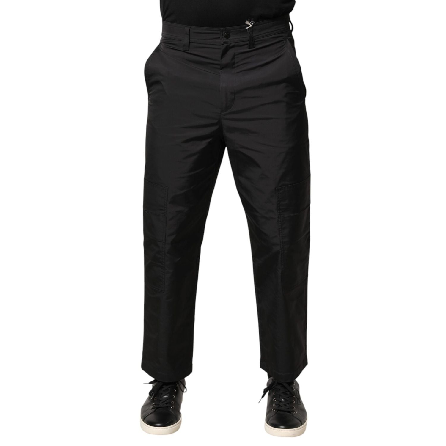 Valentino Black Mid Waist Men Tapered Dress Trouser Pants