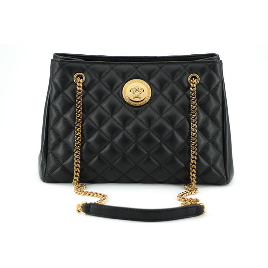 Versace Black Quilted Nappa Leather Medusa Tote Handbag Versace