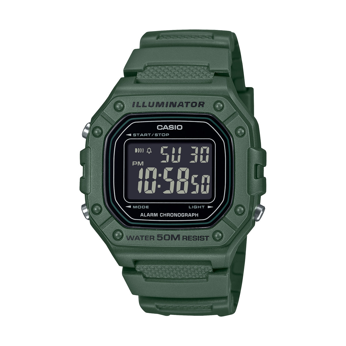 CASIO TIMELESS COLLECTION Mod. SPORT ILLUMINATOR WR 50M. ALARM. CHRONOGRAPH - ARMY GREEN