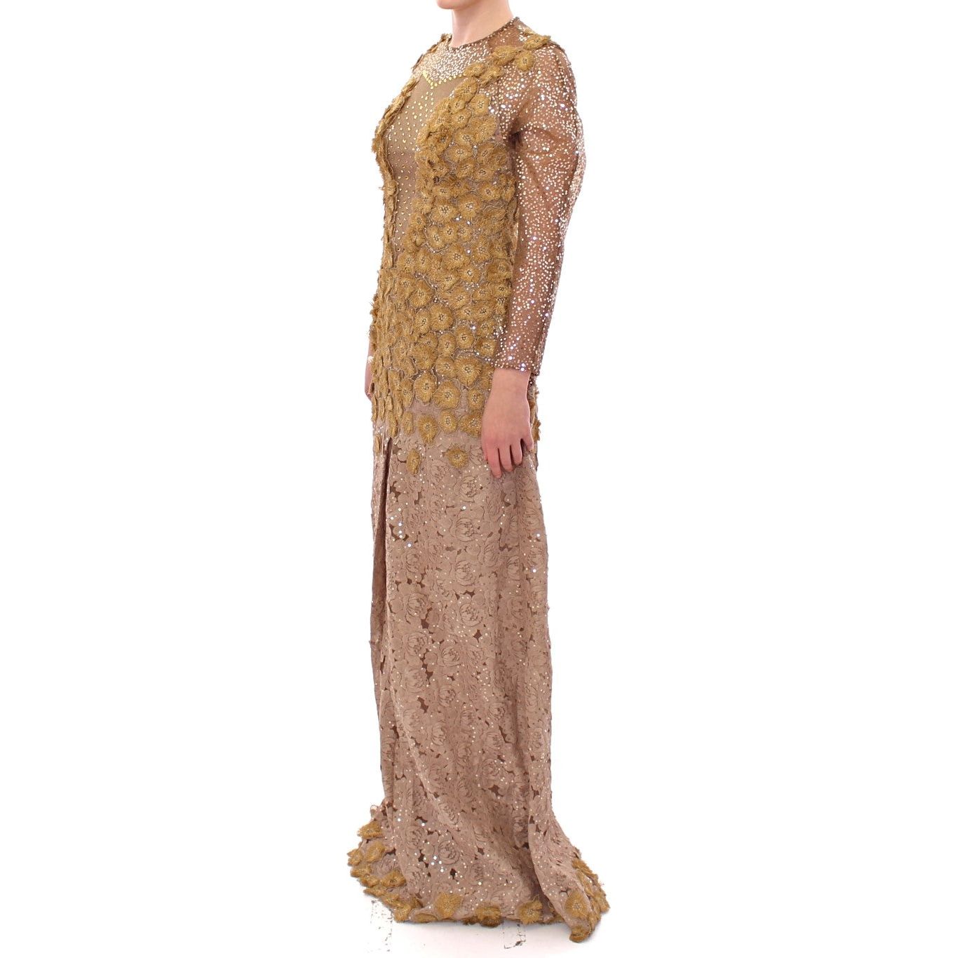 Lanre Da Silva Ajayi | GOLD Long Lace Maxi Crystal Dress | McRichard Designer Brands