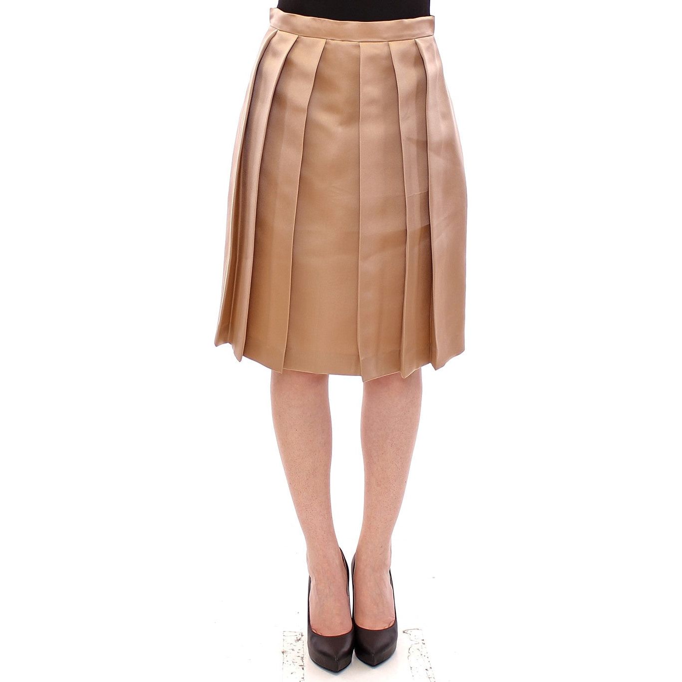 Andrea Incontri | Brown Silk Solid Mini Pleated Skirt | McRichard Designer Brands