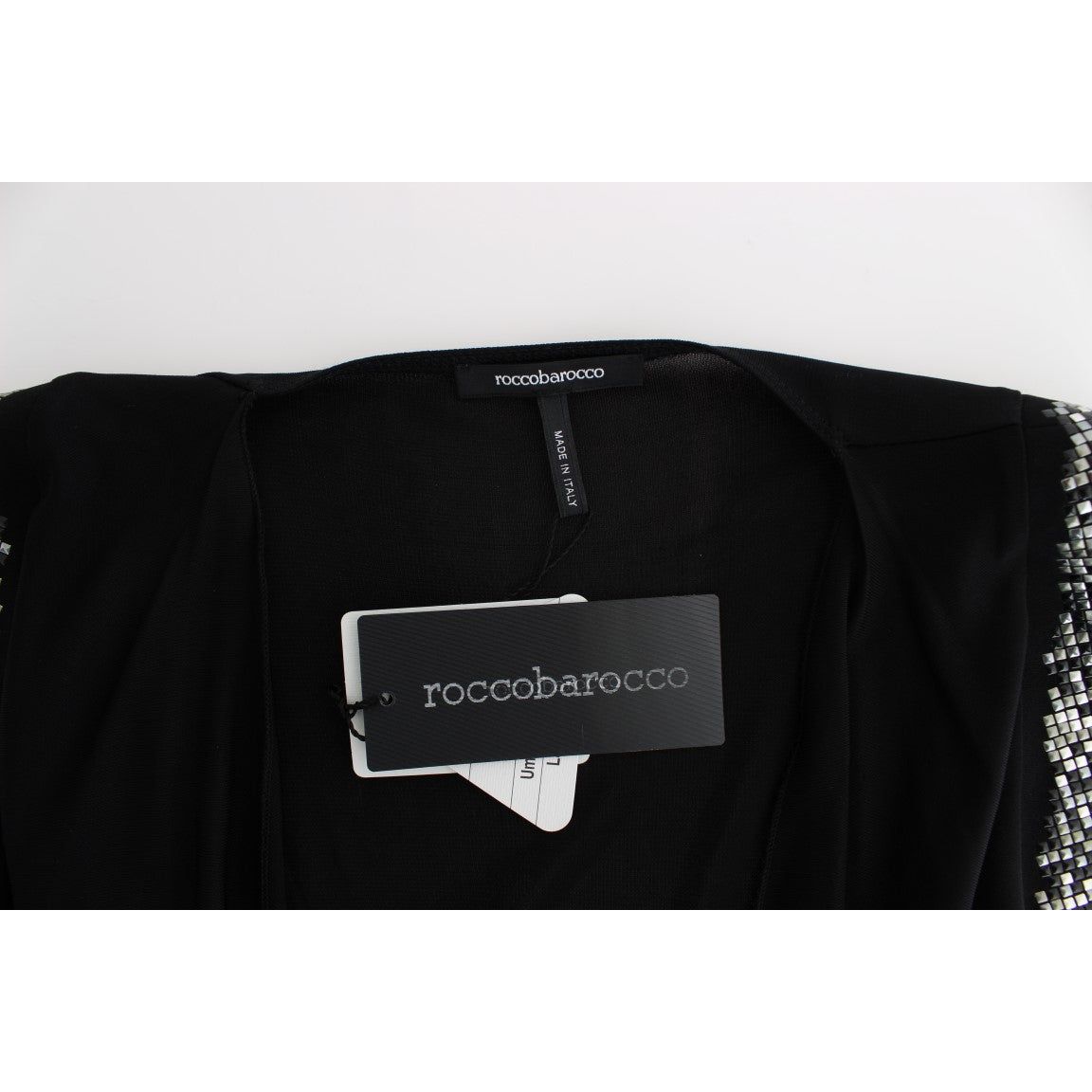Roccobarocco | Black Embellished Jersey Mini Sheath Short Dress | McRichard Designer Brands