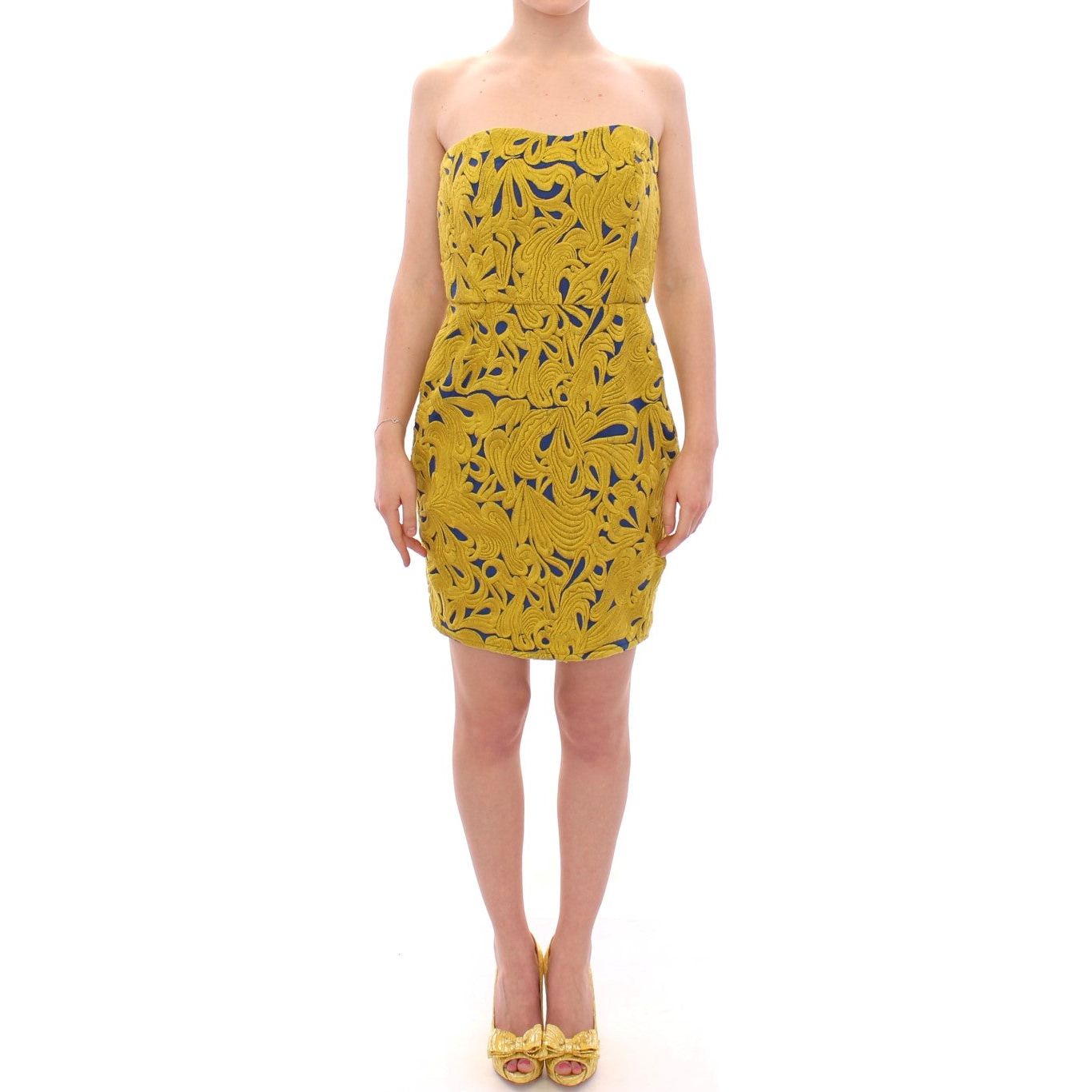 Sachin & Babi | Blue Yellow Strapless Bubble Mini Shift Dress | McRichard Designer Brands