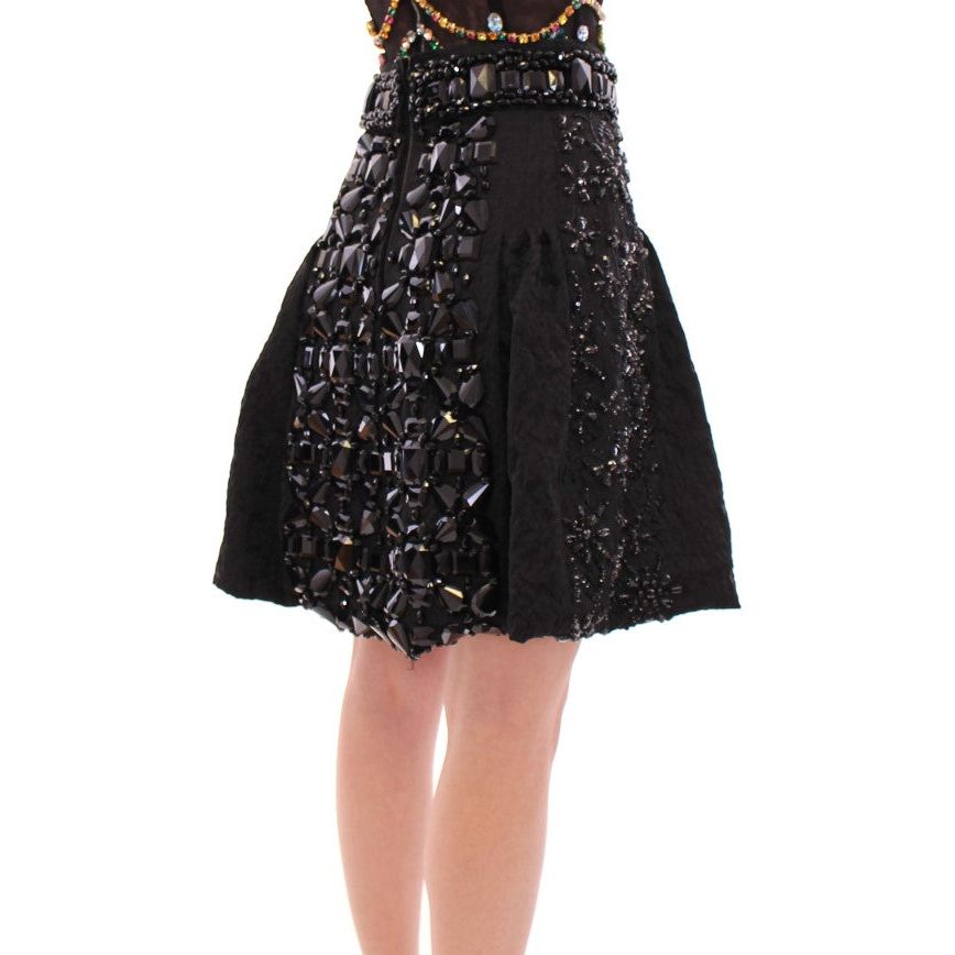 Dolce & Gabbana | Black Crystal Handmade Above Knee Skirt | McRichard Designer Brands