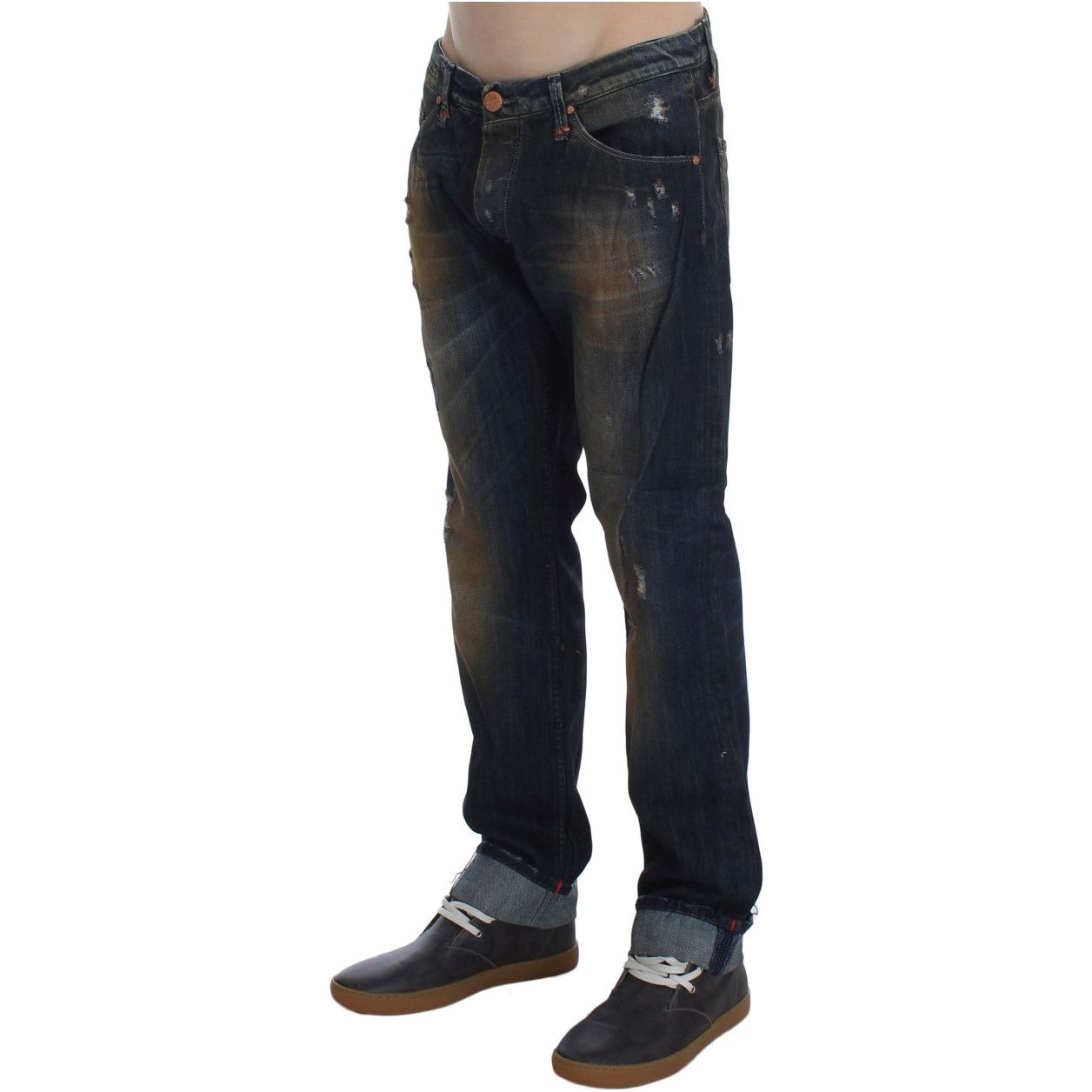 Acht | Blue Wash Cotton Regular Straight Fit Jeans | McRichard Designer Brands