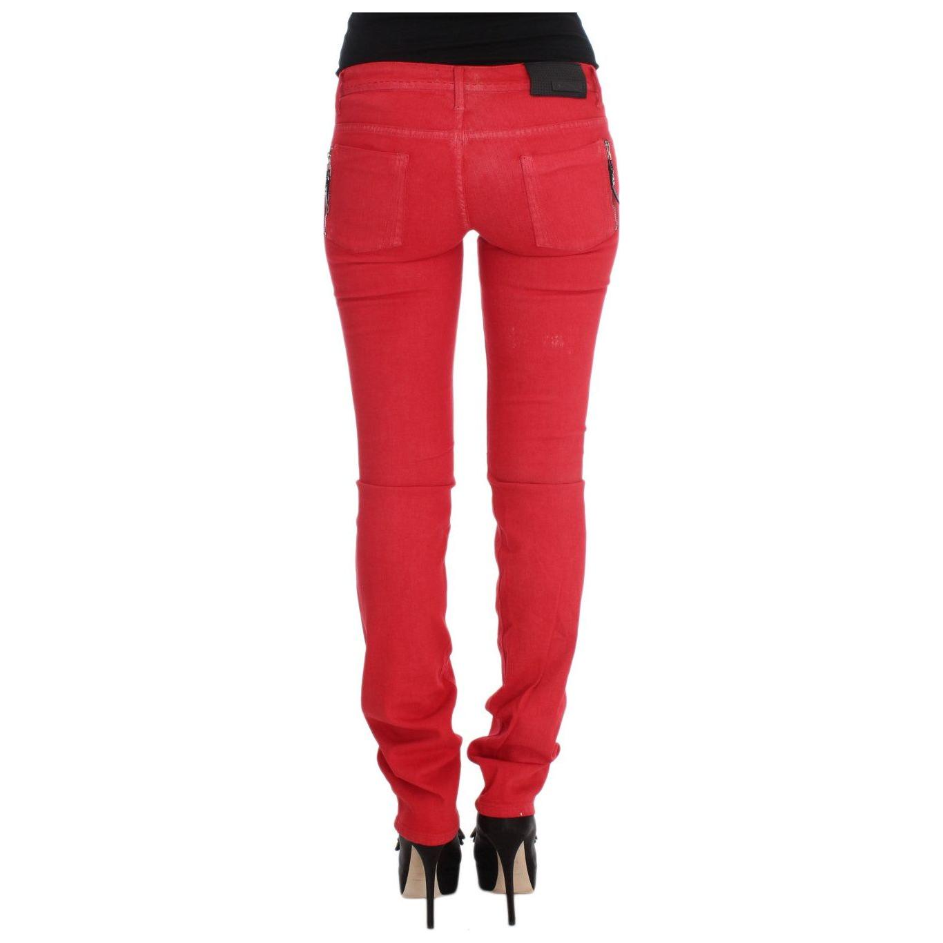 Costume National | Red Cotton Blend Super Slim Fit Jeans | McRichard Designer Brands