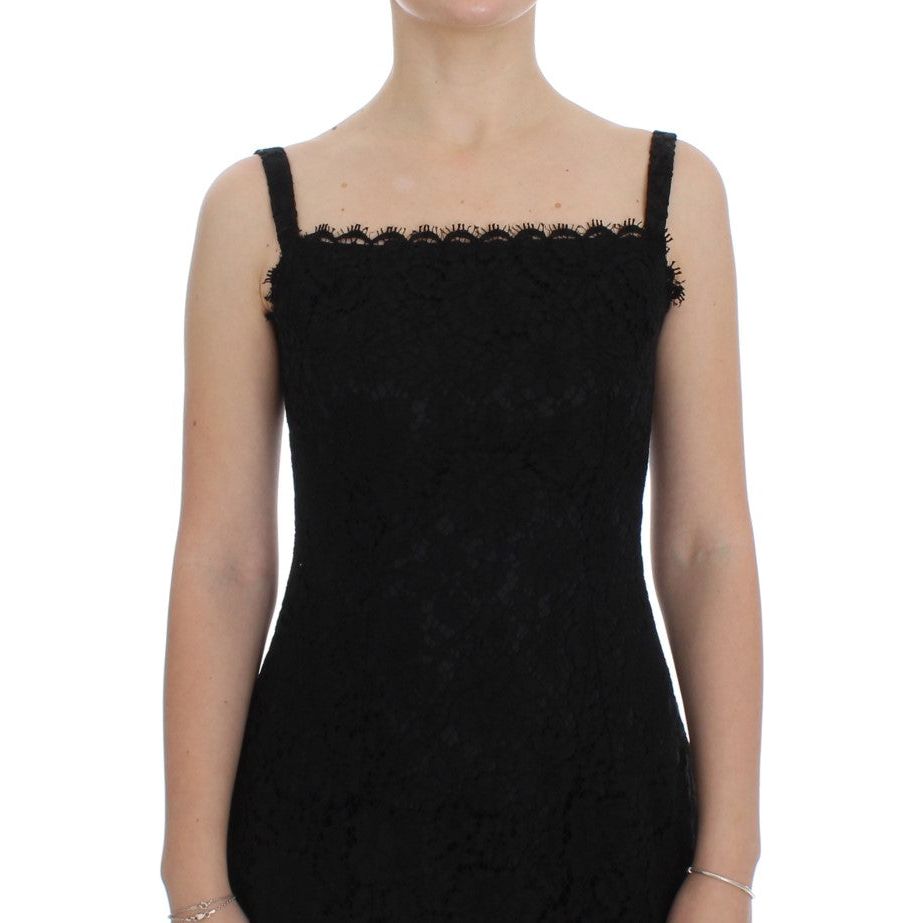 Dolce & Gabbana | Black Floral Lace Shift Knee Length Dress | McRichard Designer Brands