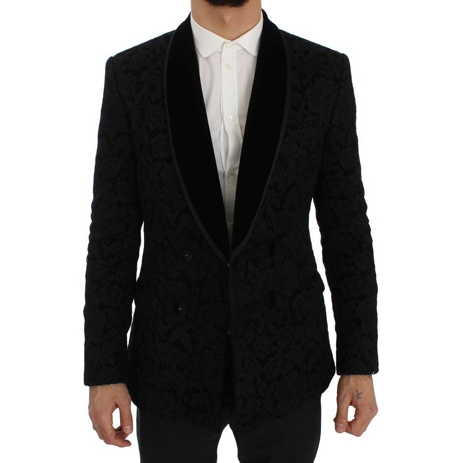 Dolce & Gabbana | Black Floral Ricamo Slim Blazer Jacket | McRichard Designer Brands