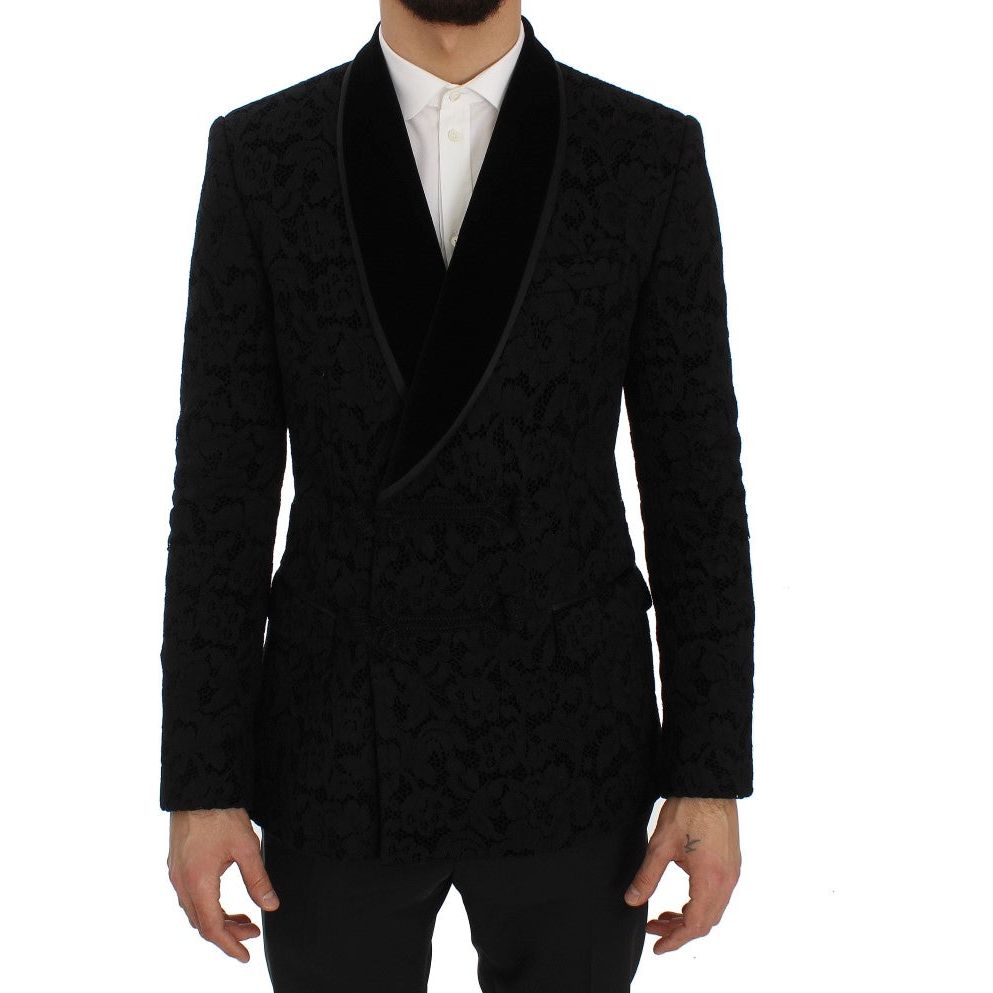 Dolce & Gabbana | Black Floral Ricamo Slim Blazer Jacket | McRichard Designer Brands