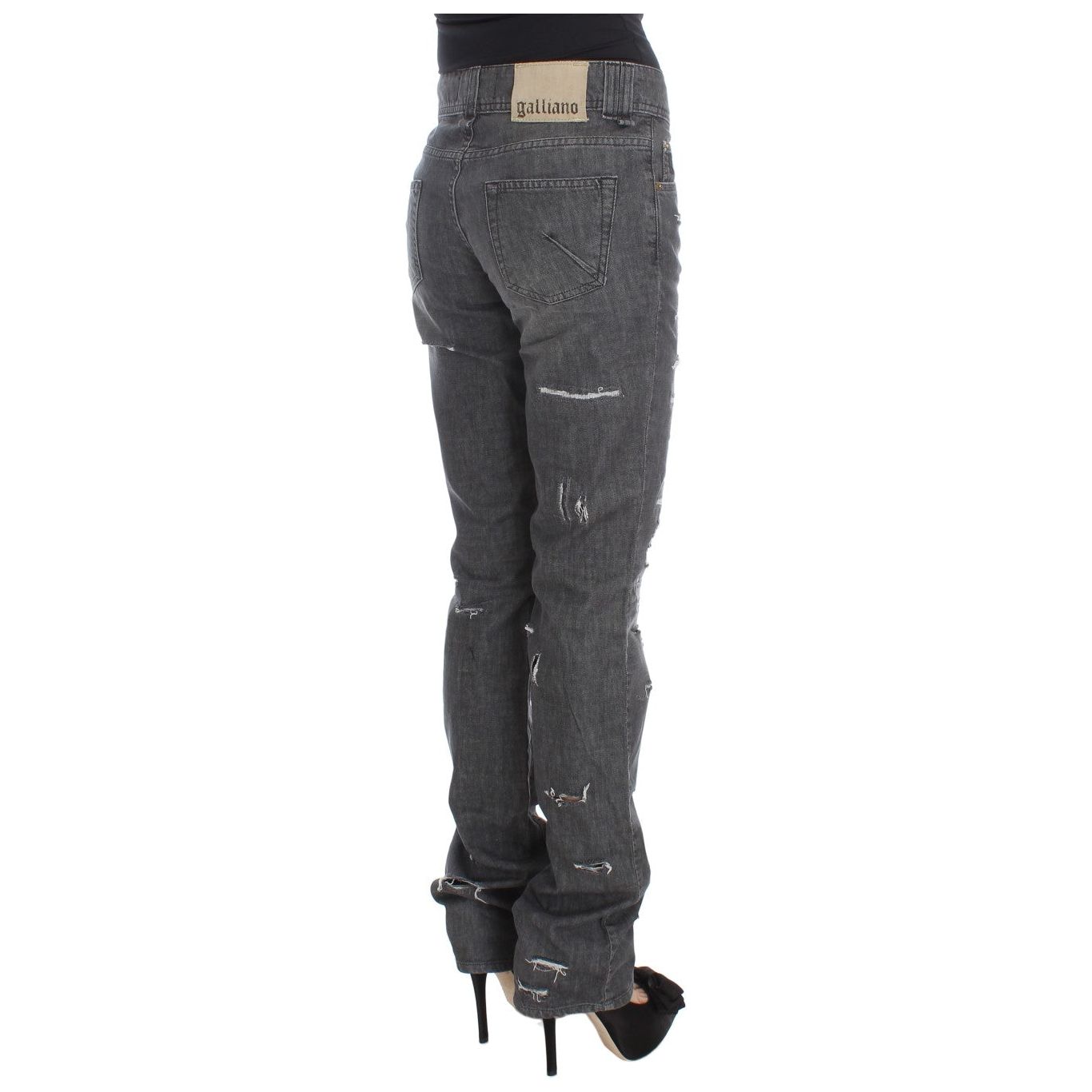John Galliano | Gray Wash Cotton Torn Straight Fit Jeans | McRichard Designer Brands