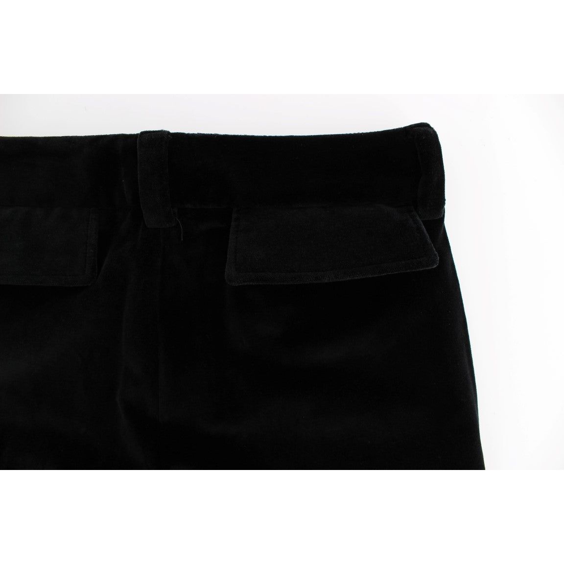 Ermanno Scervino | Black Velvet Cotton Straight Legs Pants | McRichard Designer Brands