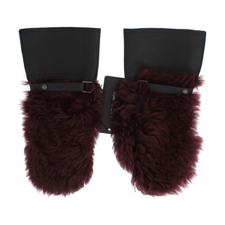Dolce & Gabbana | Black Leather Bordeaux Shearling Gloves | McRichard Designer Brands
