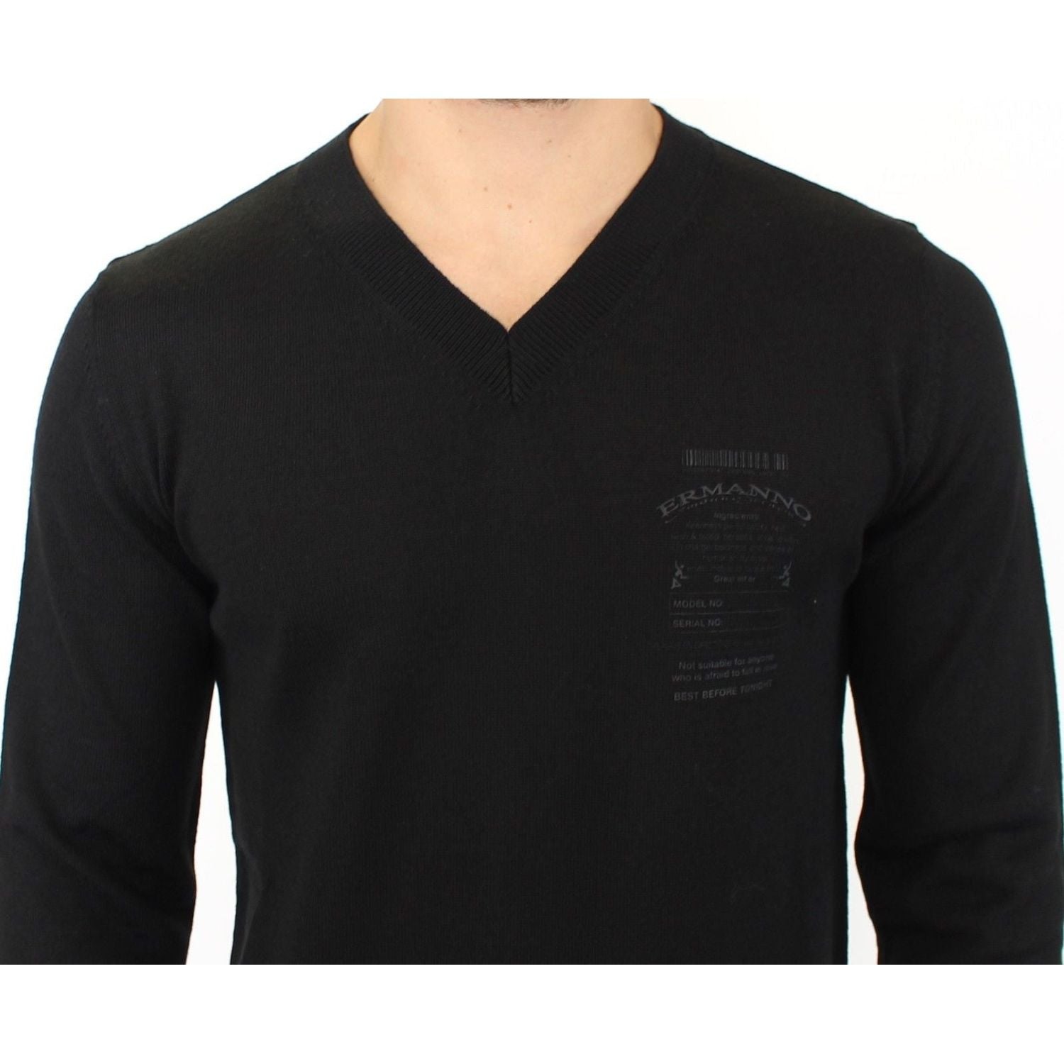 Ermanno Scervino | Black Wool Blend V-neck Pullover Sweater | McRichard Designer Brands