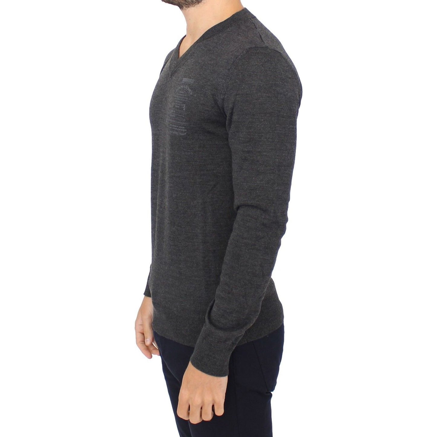 Ermanno Scervino | Gray Wool Blend V-neck Pullover Sweater | McRichard Designer Brands
