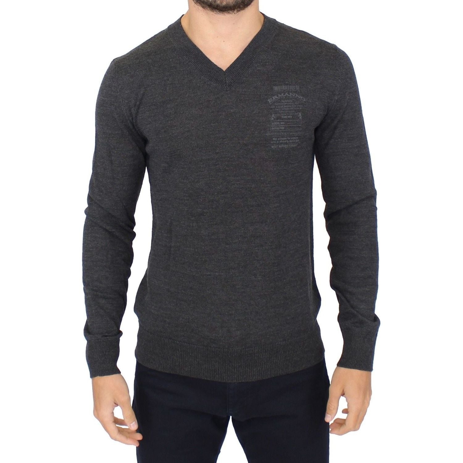Ermanno Scervino | Gray Wool Blend V-neck Pullover Sweater | McRichard Designer Brands