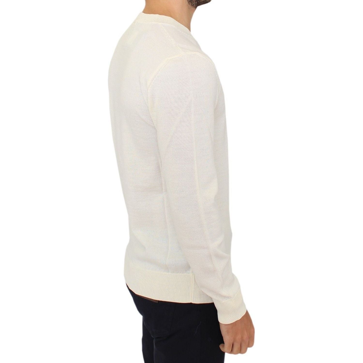 Ermanno Scervino | Off White Wool Blend V-neck Pullover Sweater | McRichard Designer Brands
